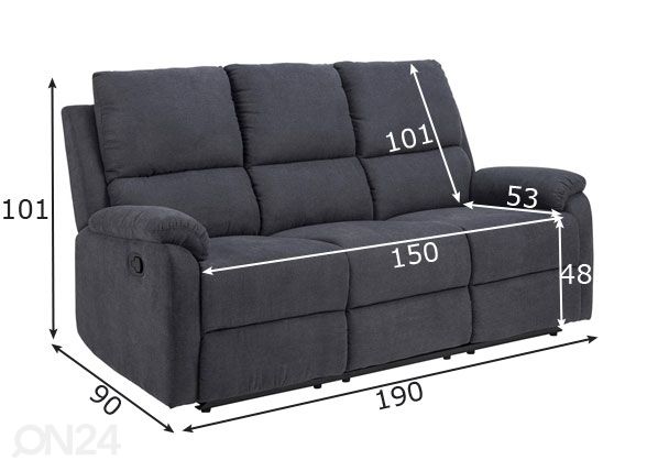 3-kohaline recliner Sabia mõõdud