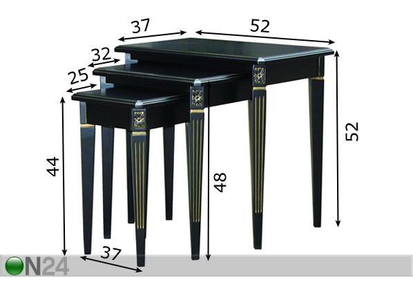 3-osaline lauakomplekt Nizza Noir mõõdud