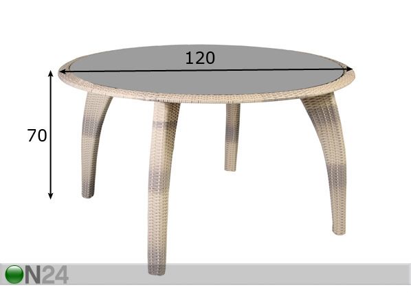 Aialaud Wicker Ø 120 cm mõõdud