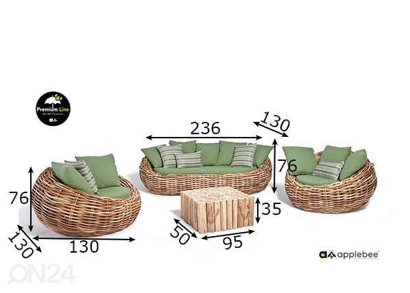 Aiamööbel Cocoon mõõdud