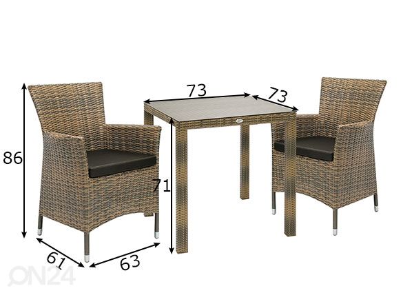 Aiamööbel Wicker mõõdud