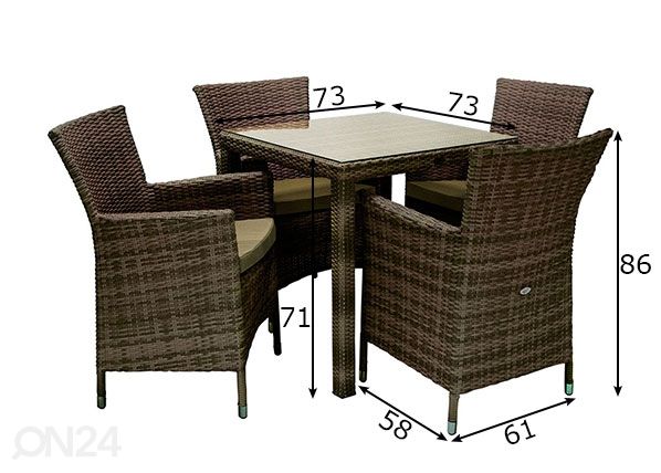 Aiamööbel Wicker mõõdud