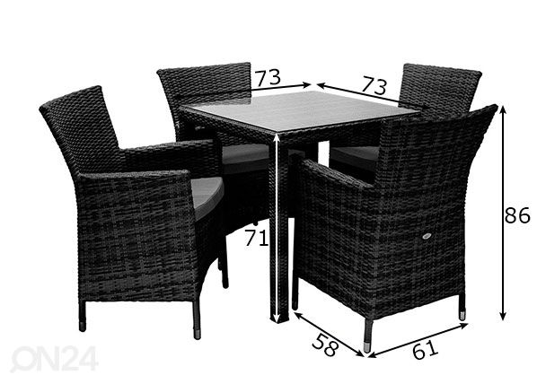 Aiamööbel Wicker mõõdud