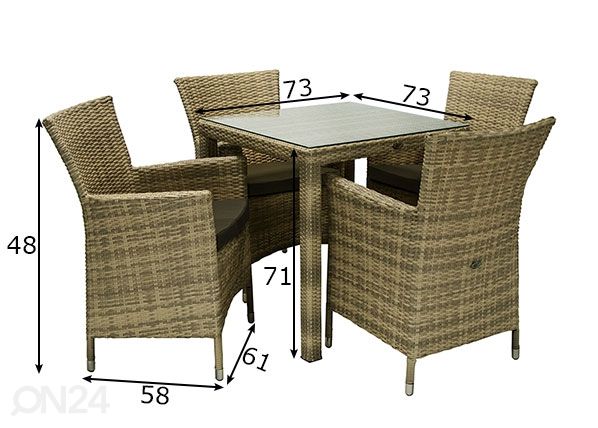 Aiamööbel Wicker mõõdud