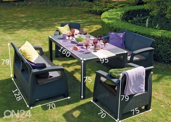 Aiamööbli komplekt Keter Corfu Fiesta, graphite mõõdud