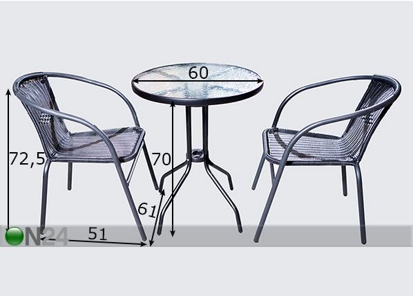 Aiamööbli komplekt Martini mõõdud