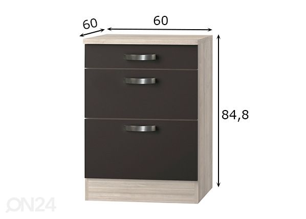 Alumine köögikapp Faro 60 cm mõõdud