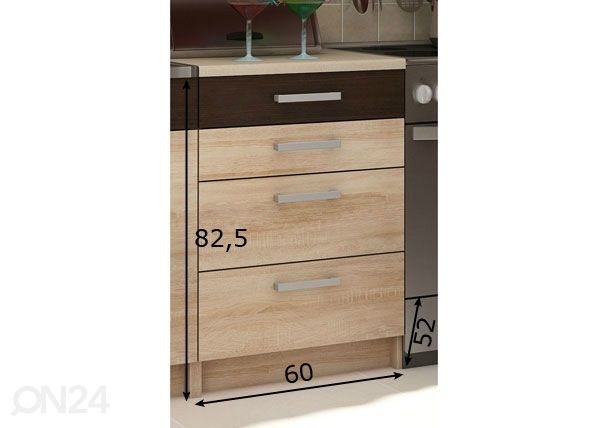 Alumine sahtlitega köögikapp 60 cm mõõdud