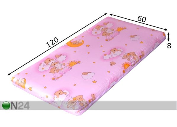 Beebimadrats Teddy Bear 60x120 cm roosa mõõdud