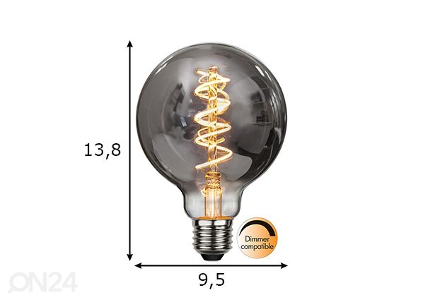 Dekoratiivne LED elektripirn E27 2W mõõdud