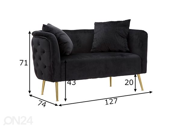 Diivan Glam, must mõõdud