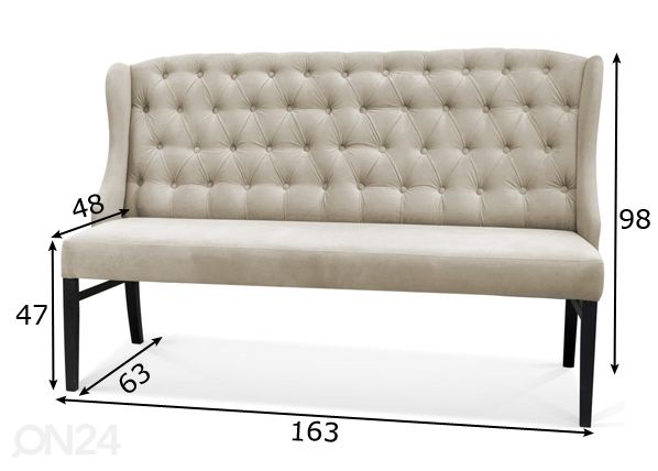 Diivan / pink Royal Chesterfield mõõdud