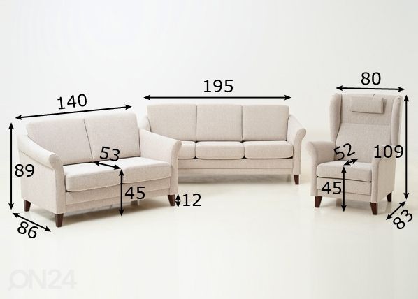 Diivani komplekt Linda 3+2+1 mõõdud