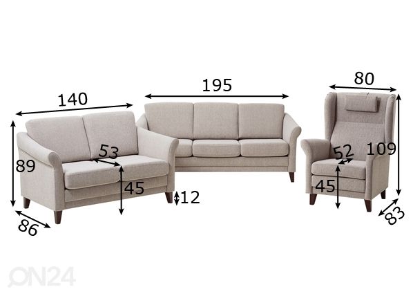 Diivani komplekt Linda 3+2+1 mõõdud