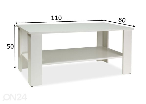 Diivanilaud 110x60 cm, valge mõõdud