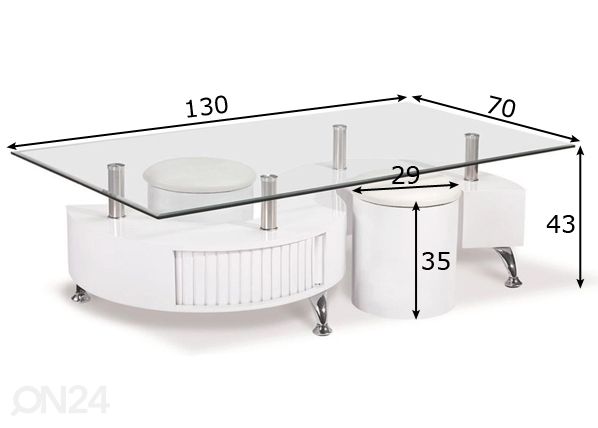 Diivanilaud + 2 tumbat Cubio mõõdud