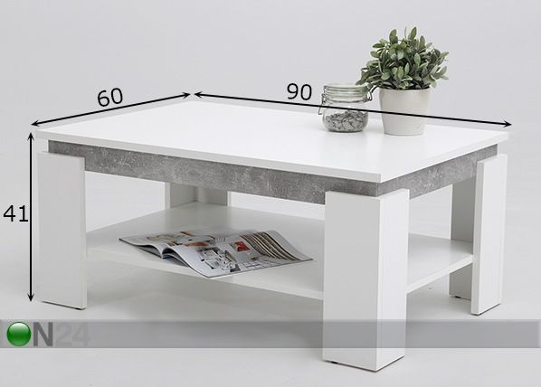 Diivanilaud Tim II 90x60 cm, valge/betoon mõõdud