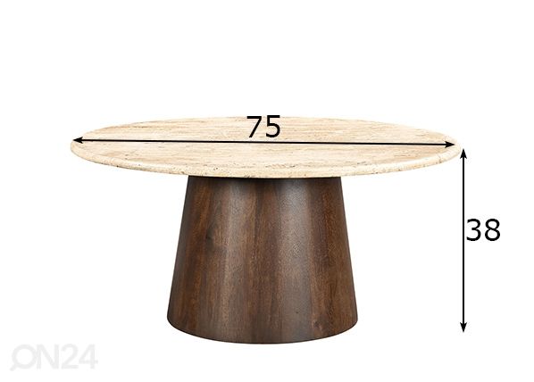 Diivanilaud Valentino Ø 75 cm mõõdud