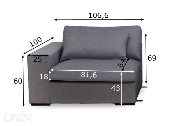 Diivanimoodul käetoega Comforto 106,6 cm mõõdud