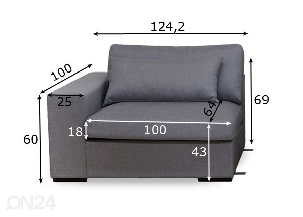 Diivanimoodul käetoega Comforto XL 124,2 cm mõõdud