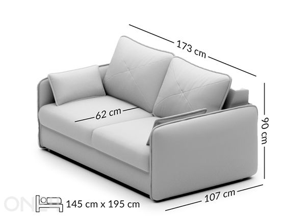 Diivanvoodi 2-kohaline Selfie mõõdud