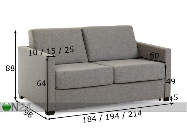 Diivanvoodi Franke 140 cm vedrumadratsiga mõõdud