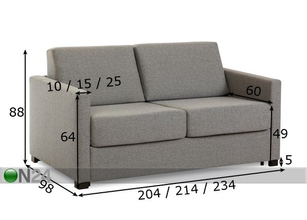 Diivanvoodi Franke 160 cm vedrumadratsiga mõõdud