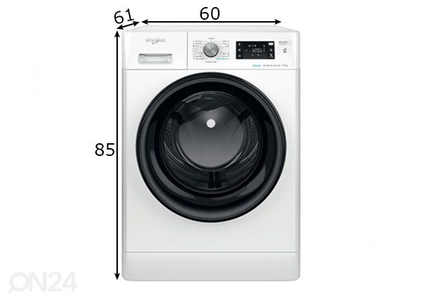 Eestlaetav pesumasin Whirlpool FFB10469BVEE mõõdud