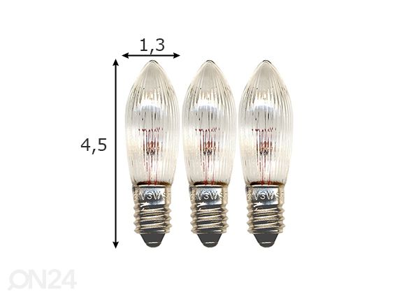 Elektripirnid E10 3 W (3tk) mõõdud