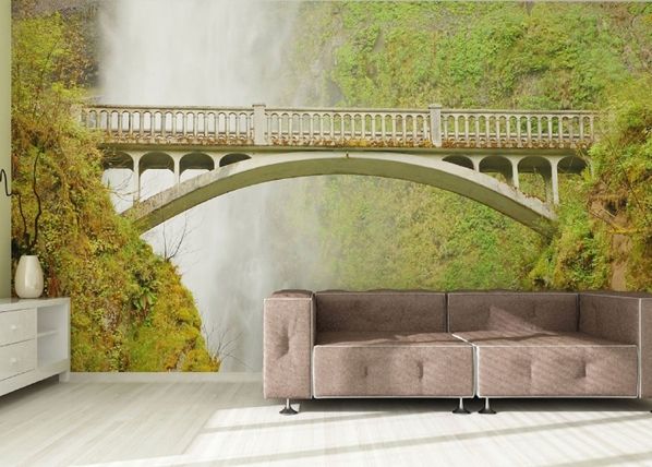 Fliis-fototapeet Bridge near waterfall 360x270 cm
