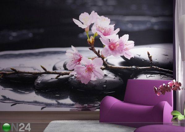 Fliis-fototapeet Pink flowers on the stone 360x270 cm