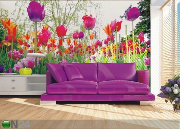 Fliis-fototapeet Tulips and peonies 360x270 cm