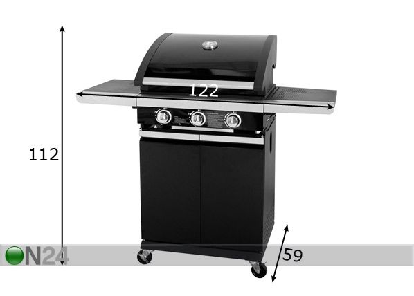 Gaasigrill Chef-1 3-põletiga mõõdud