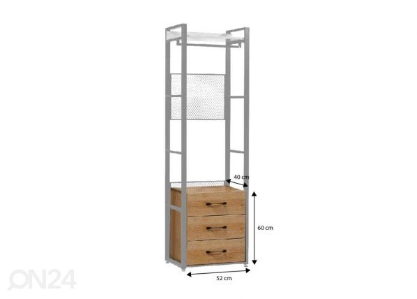 Garderoobisüsteemi 3-ne sahtliboks (60 cm, hele) mõõdud