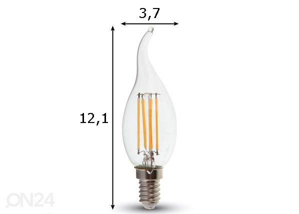 Hõõgniidiga LED pirn E14 4 W 3 tk mõõdud