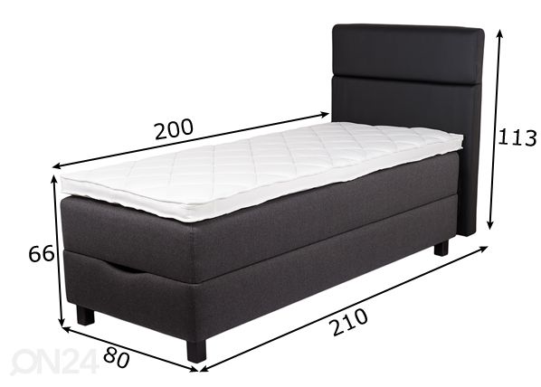 Hypnos pesukastiga voodi Athena 80x200 cm + pneumo mehhanism mõõdud
