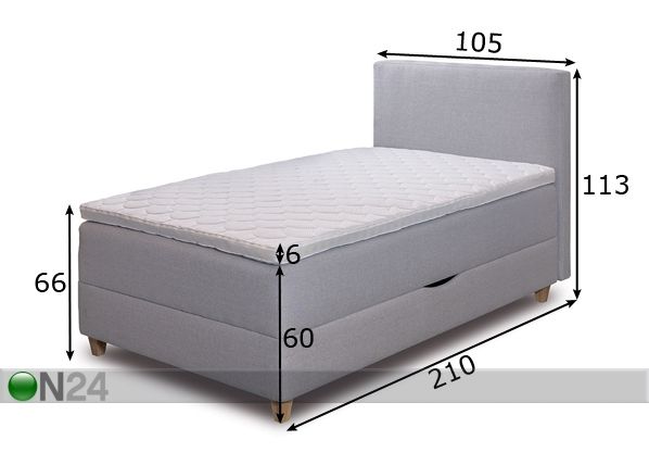 Hypnos voodi Pandora 105x200 cm pesukastiga mõõdud