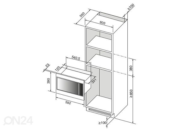 Integreeritav mikrolaineahi Brandt BMS7120B mõõdud