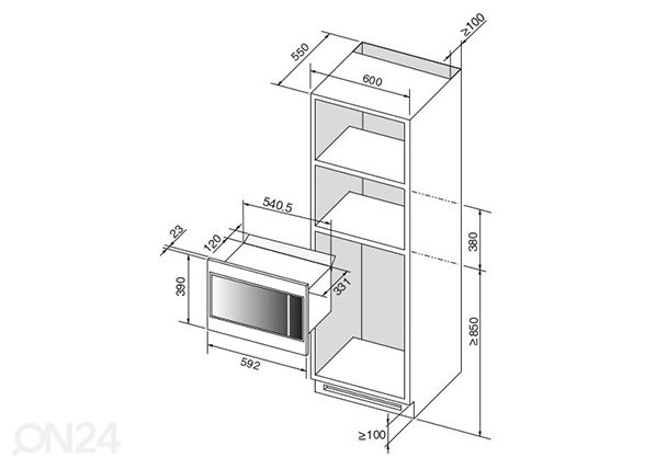 Integreeritav mikrolaineahi Brandt BMS7120WW mõõdud