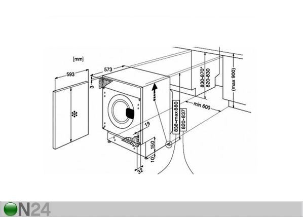 Integreeritav pesumasin Whirlpool AWOC0714 mõõdud