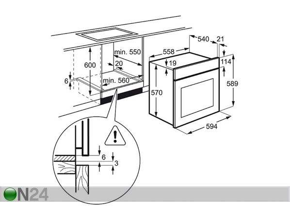 Integreeritav pürolüüs ahi Electrolux mõõdud
