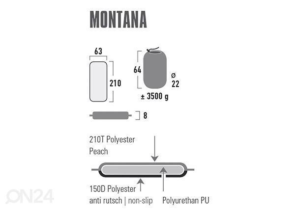 Isetäituv madrats High Peak Montana, 210x63x8 cm, punane mõõdud