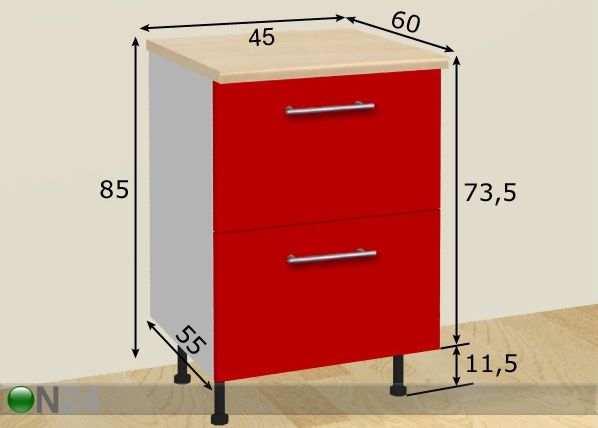 Kahe sahtliga köögikapp 45 cm mõõdud