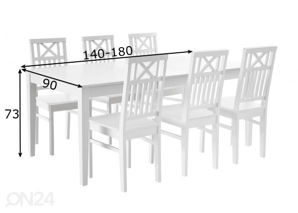 Kasepuidust pikendatav söögilaud Florence 140/180x90 cm mõõdud