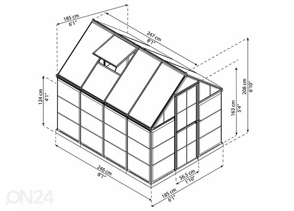 Kasvuhoone Palram Hybrid 1,85x2,46 m, 4,6 m² mõõdud