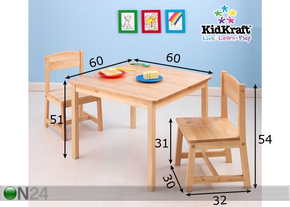 KidKraft Aspeni laud ja toolid mõõdud