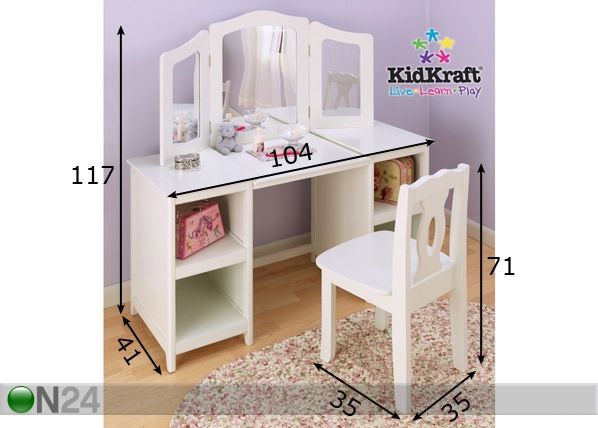 KidKraft Make-Up Deluxe laud ja tool mõõdud