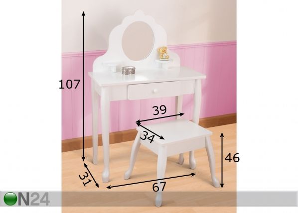KidKraft Make-Up laud ja tool mõõdud