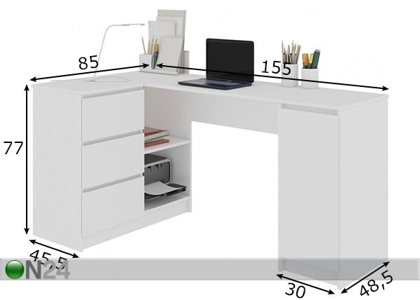 Kirjutuslaud Corner L mõõdud
