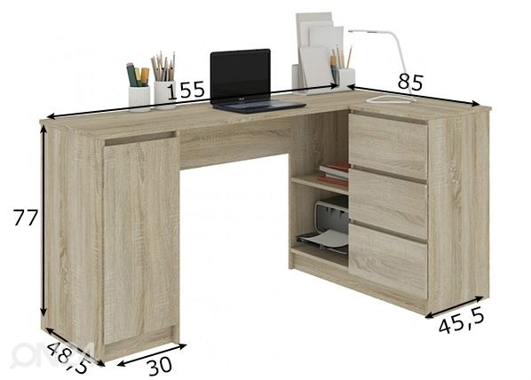 Kirjutuslaud Corner R mõõdud